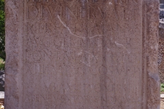 Inscription found near the Ponte Valentino honoring Trajan for the construction of the roads and bridges of the Via Triani between Beneventum and Brundisium. Now at the theater.