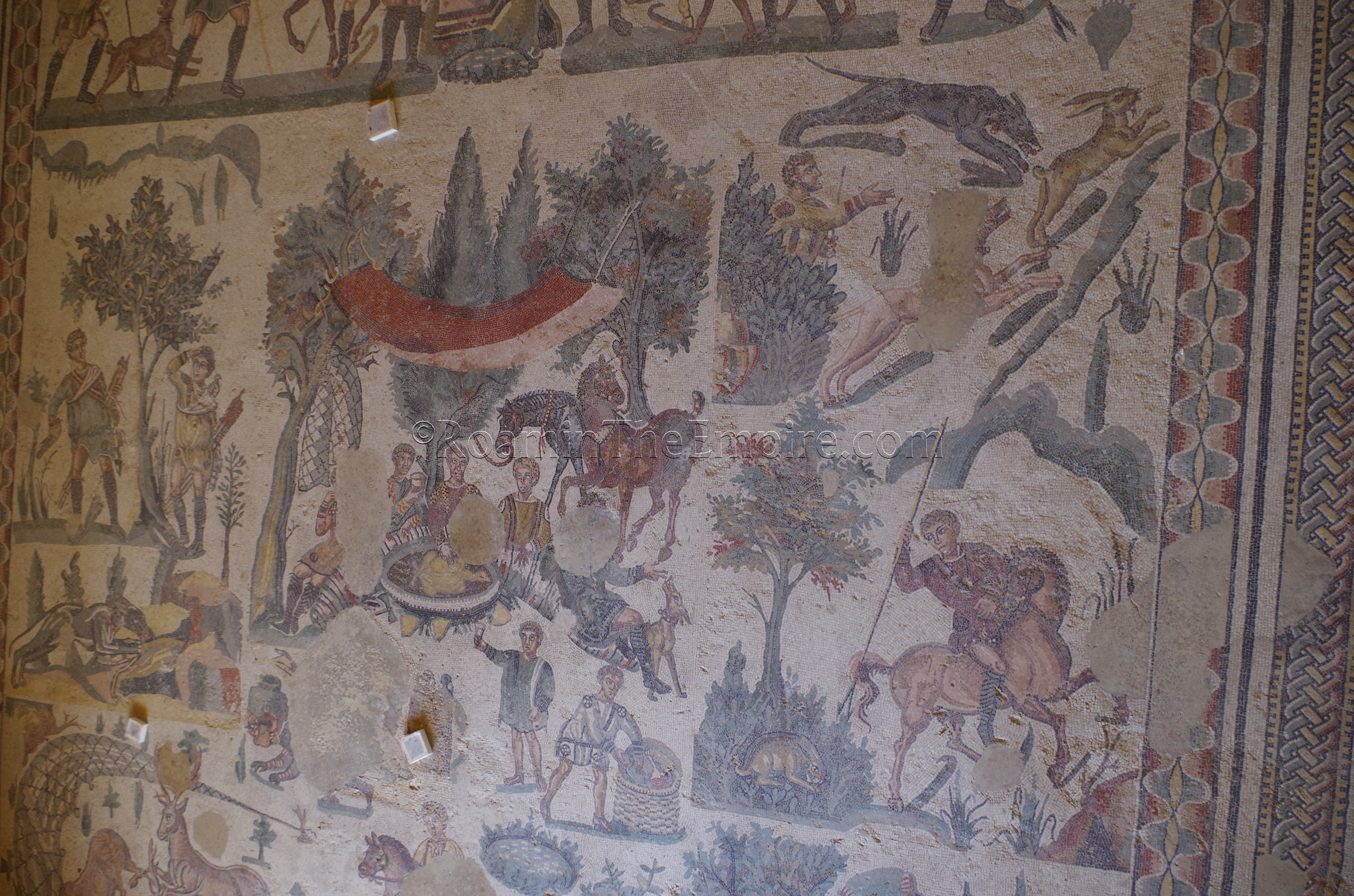 Detail of the middle register of the Small Hunt mosaic.
