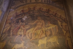 Mosaic flooring in the Vestibule of Polyphemus, depicting the scene from the Odyssey of Odysseus offering Polyphemus wine.
