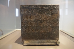Bronze base of a statue dedicated to the genius of the signiferi of Legio XXX Ulpia Victrix by Publius Aelius Severinus. From the area of Castra Vetera II. Dated to the end of the 2nd or early 3rd century CE. LVR-RömerMuseum.