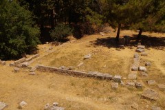 South side of the western stoa on the lower terrace and latrines (obscured by tree). South side of the western stoa on the lower terrace and latrines (obscured by tree).