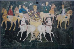 Opus sectile depiction of a biga and four horsement from the Basilica of Junius Bassus in Rome. Now in the Museo Nazionale Romano, Palazzo Massimo alle Terme.