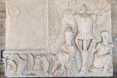 Relief from a monument with images of a trophaeum and captives. Dated to 10-20 CE. From Gardun (ancient Tilurium). Arheološki Muzej u Splitu.