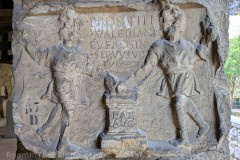 Relief depicting a sacrifice to the Lares Augusti. Dated to the 3rd century CE. Found built into the Plazibat House in Split. Arheološki Muzej u Splitu.