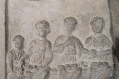 Relief from a limestone sarcophagus depicting women spinning wool. Dated to the 3rd century CE. Found at Salona. Arheološki Muzej u Splitu.