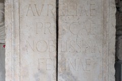 Statue base inscribed with the name of Diocletian's wife, Aurelia Prisca, a most noble woman. Dated to the late 3rd or early 4th century CE. Found at Salona. Arheološki Muzej u Splitu.