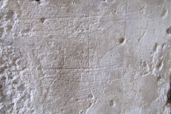 Graffiti of a ship on the doorway of the Mausoleum of the Engineers at the paleochristian necropolis.