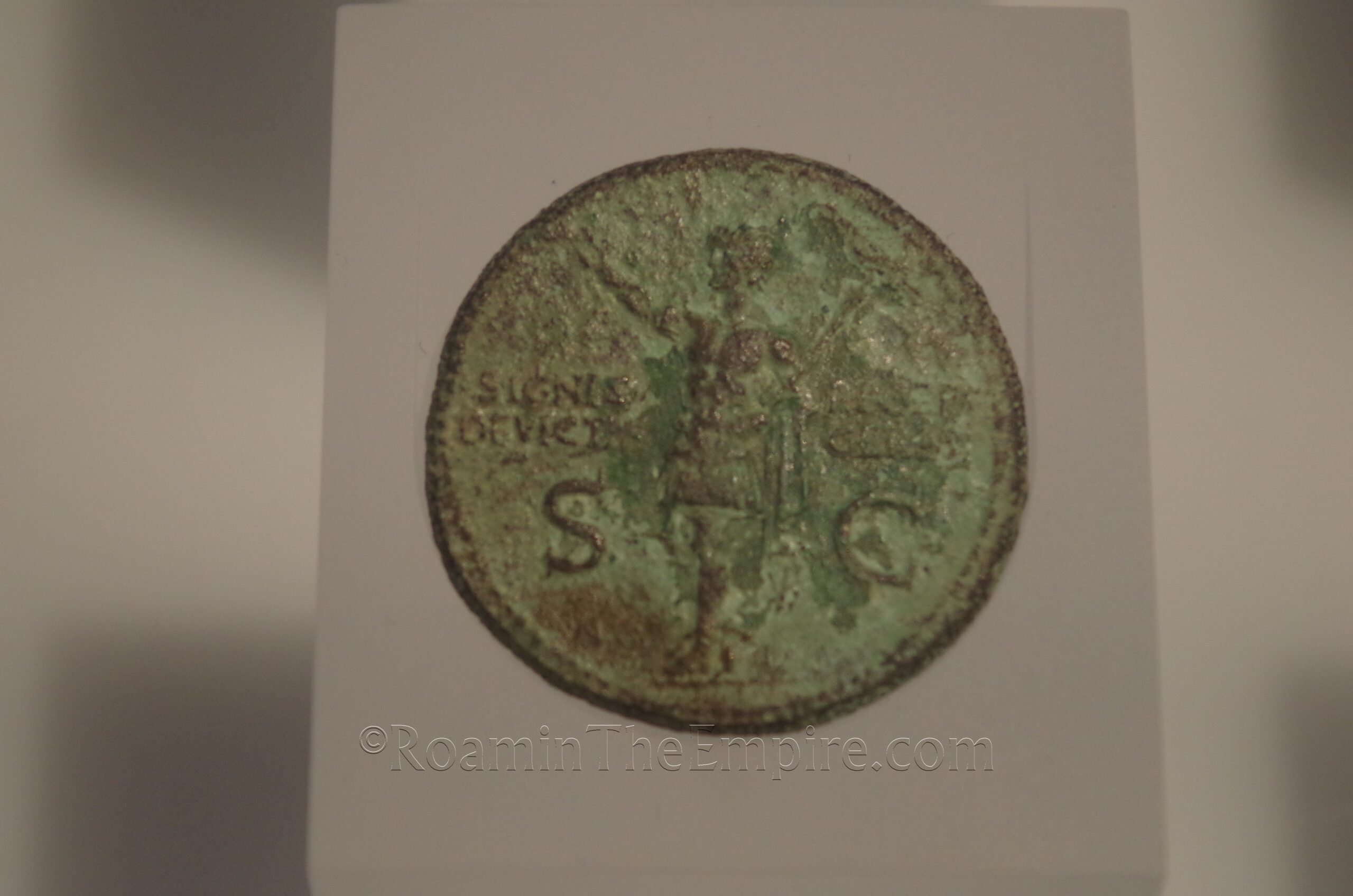 Dupondis from the reign of Caligula commemorating the victory Germanicus' recapture of two standards lost in the Battle of Teutoburg Forest. Found in Xanten. LVR-RömerMuseum.