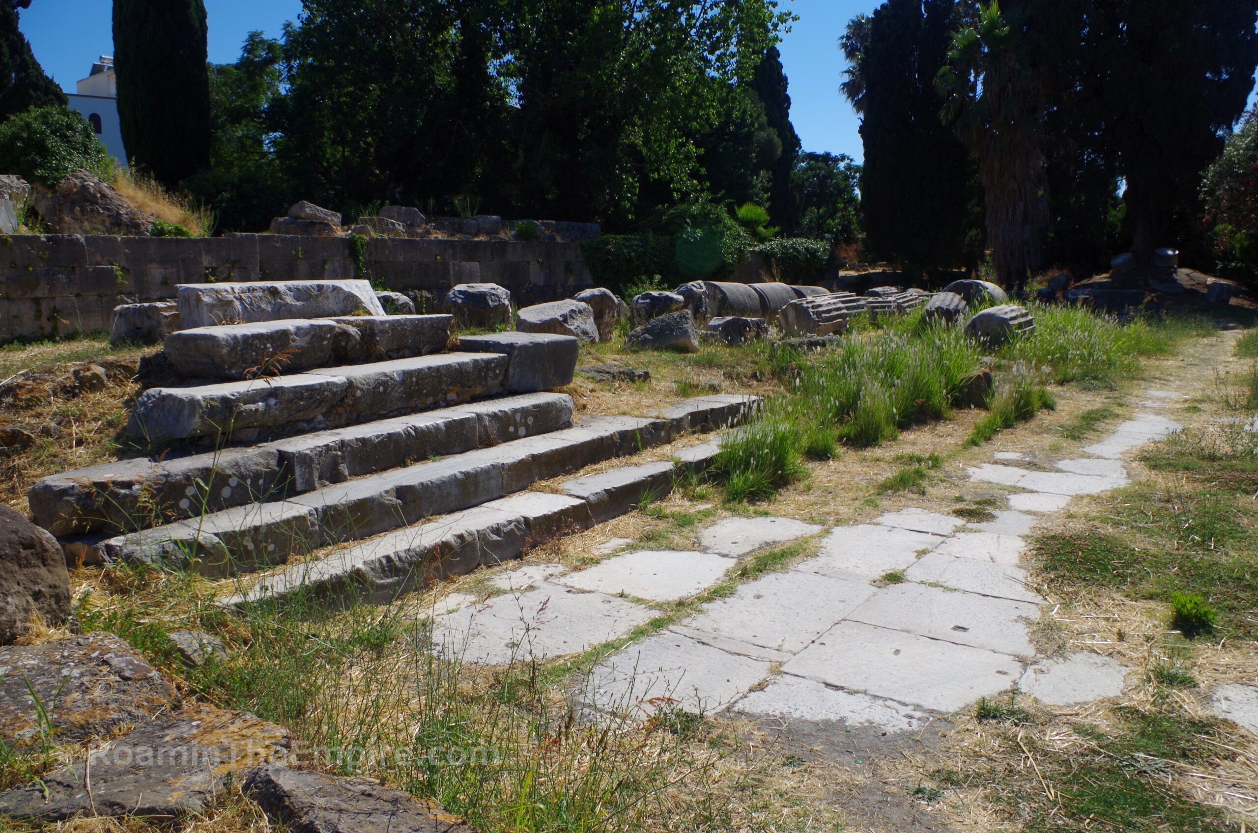 Monumental staircase from the propylon into the north agora (fish market). Kos.