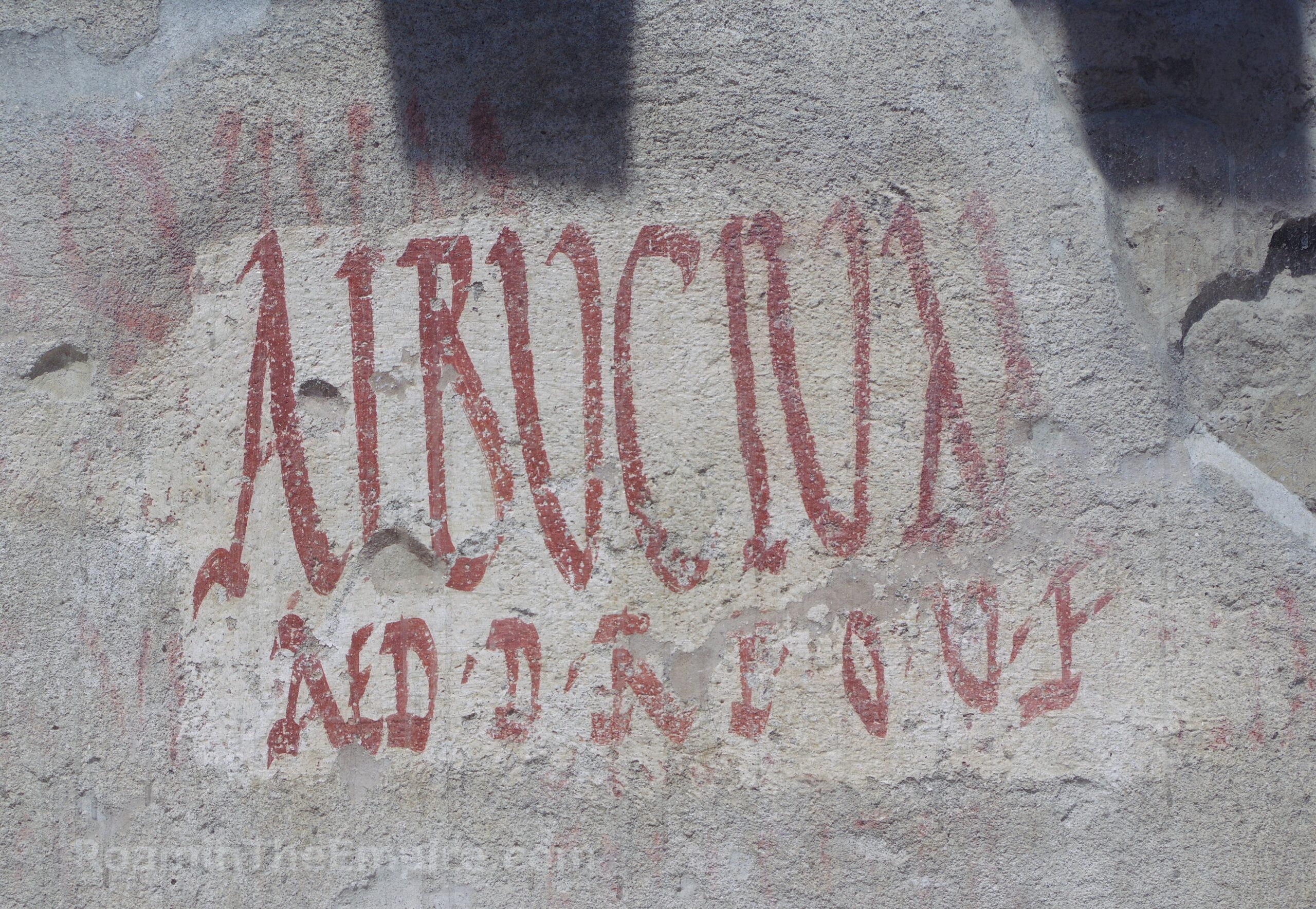 Painted electoral programmata from a wall in Pompeii encouraging a vote for Lucius Albucius, worthy for the office of aedile, abbreviated as AED at the beginning of the second line.