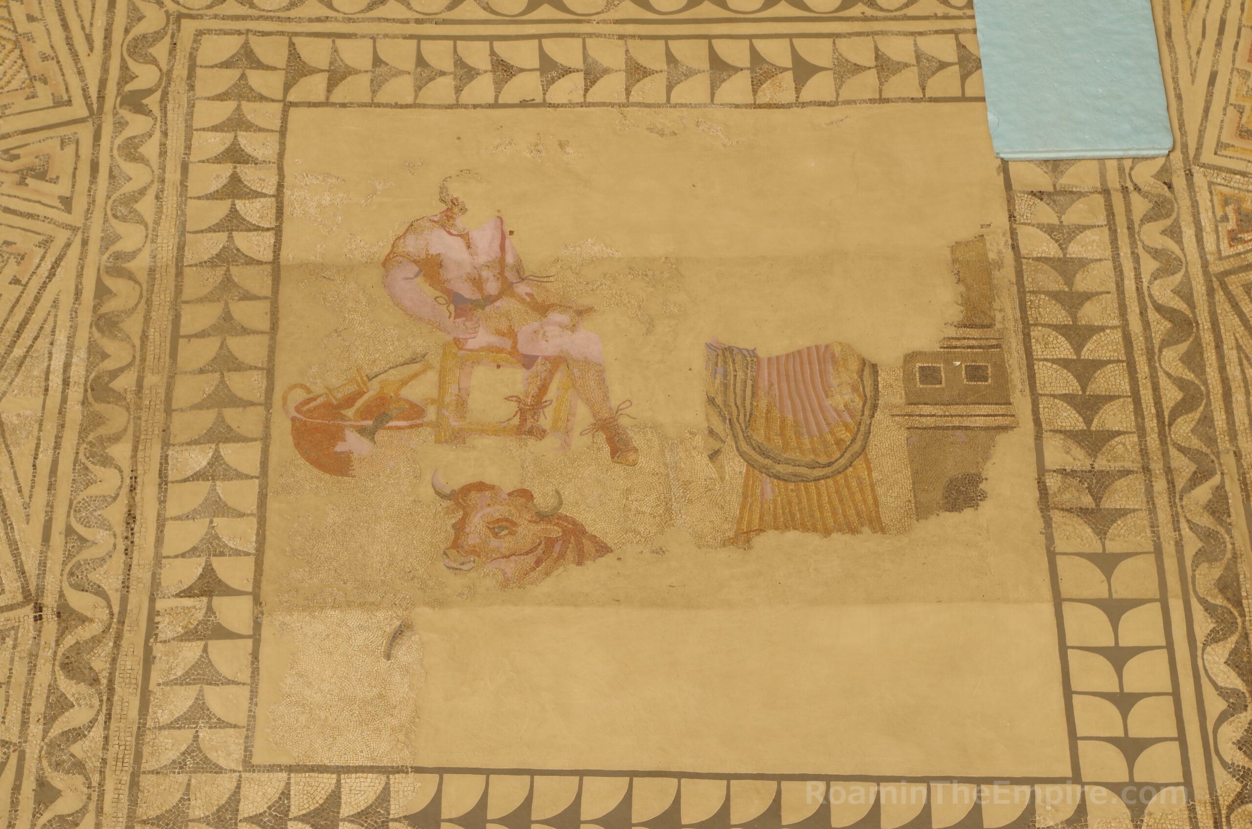 Mosaic depicting Pasiphae and Daedalus from excavations on Rúa Armanyá. Now in the Museo Provincial de Lugo.